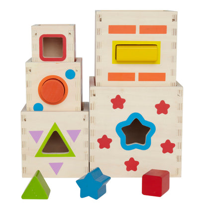 Hape: Pyramid of Play - 5 Wooden Nesting Blocks & Boxes