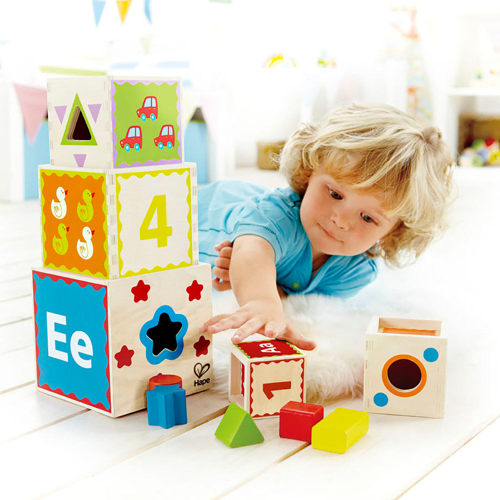 Hape: Pyramid of Play - 5 Wooden Nesting Blocks & Boxes