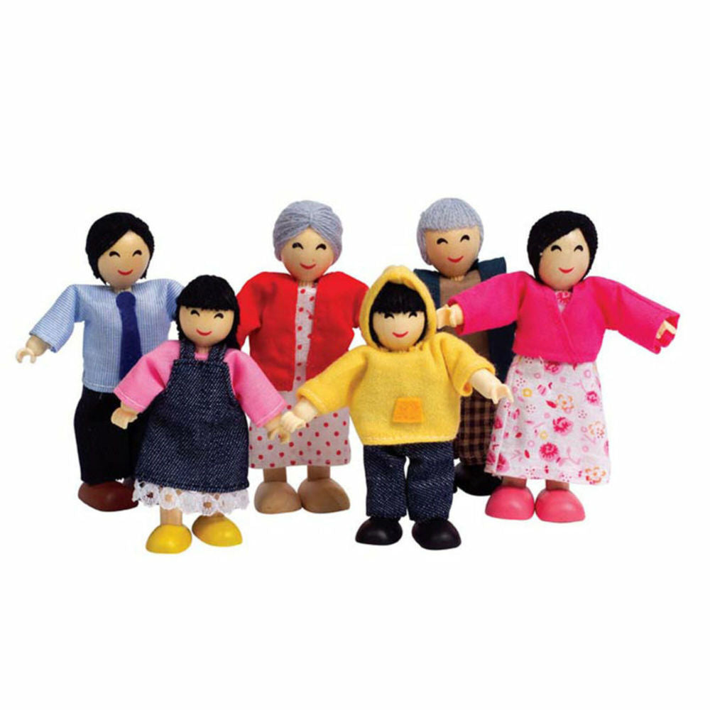 Hape Happy Family Asian Dollhouse Set - 6 Wooden Dolls - Ages 3+