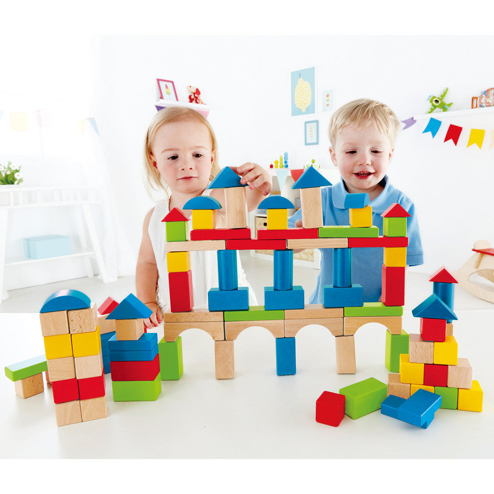 Hape: Build Up & Away Blocks - 100 pcs - Assorted Wooden Set