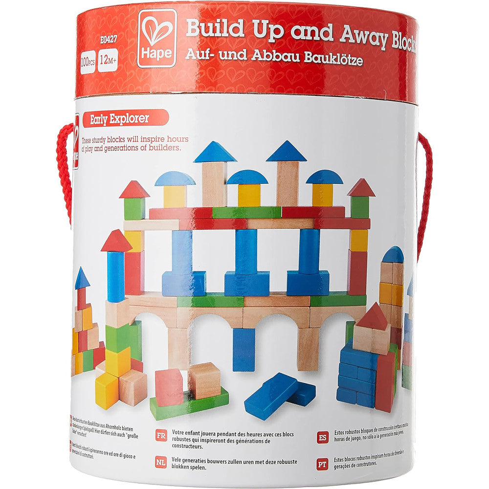 Hape: Build Up & Away Blocks - 100 pcs - Assorted Wooden Set