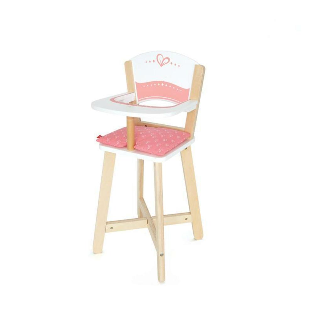 Hape Wooden Babydoll Highchair, Pink Hearts Design, Doll Play Furniture for Kids Ages 3+