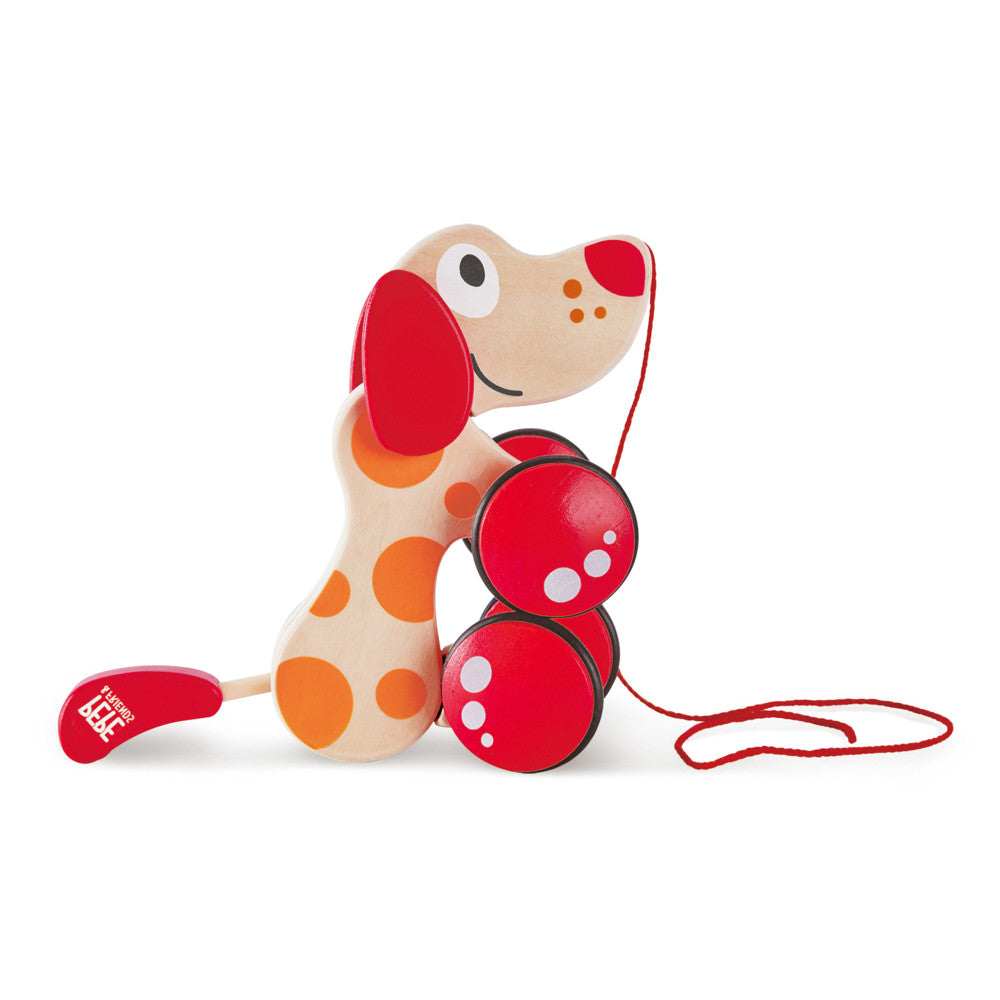 Hape Walk-A-Long Pepe Puppy- Red & Orange Wooden Pull Toy