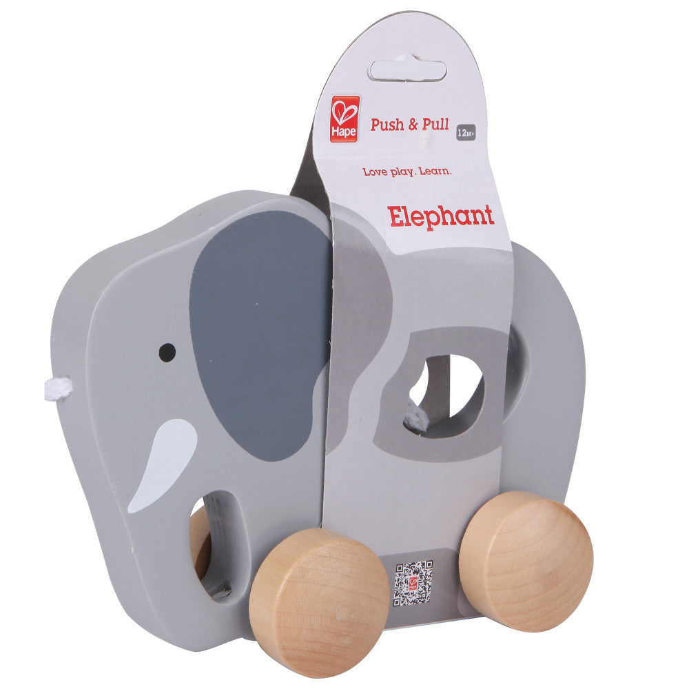 Hape: Push & Pull Elephant - Gray - Wooden Toy