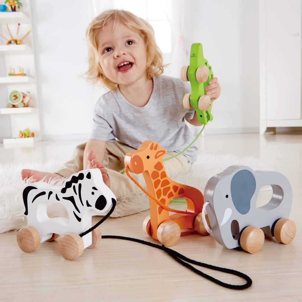 Hape: Push & Pull Elephant - Gray - Wooden Toy