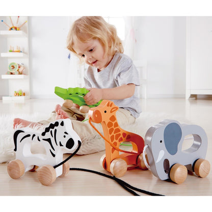 Hape: Push & Pull Elephant - Gray - Wooden Toy