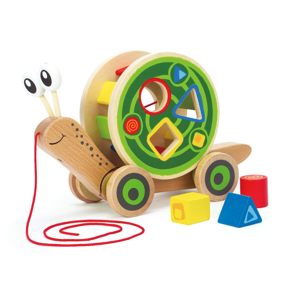 Hape Walk-A-Long Snail - Wooden Shape Sorter Pull Toy for Toddlers