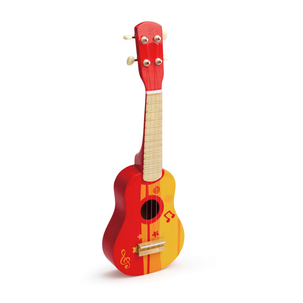 Hape Red & Yellow Kid's Wooden Toy Ukulele, 21-Inch Musical Instrument