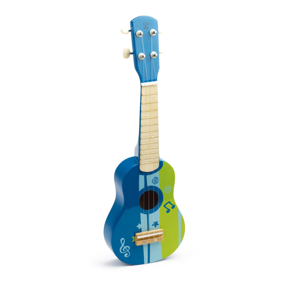 Hape Blue & Green Kid's Wooden Toy Ukulele, 21-Inch Musical Instrument