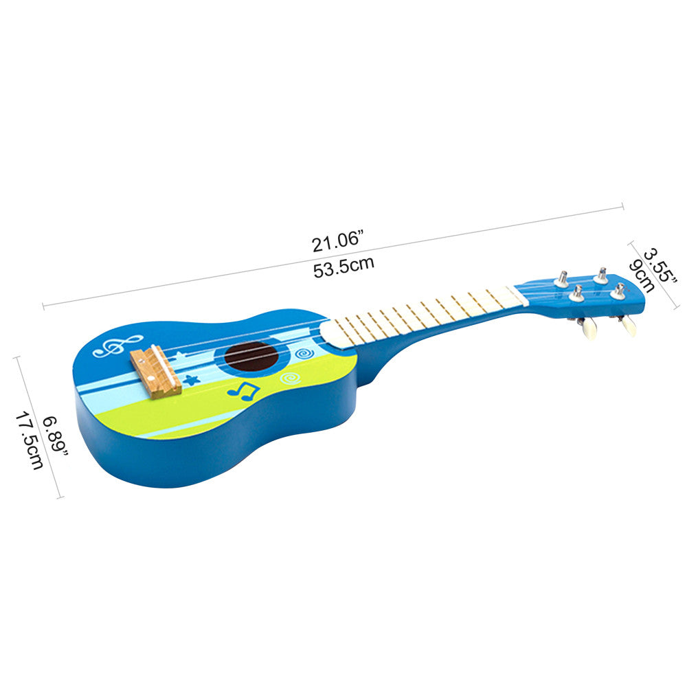 Hape Blue & Green Kid's Wooden Toy Ukulele, 21-Inch Musical Instrument