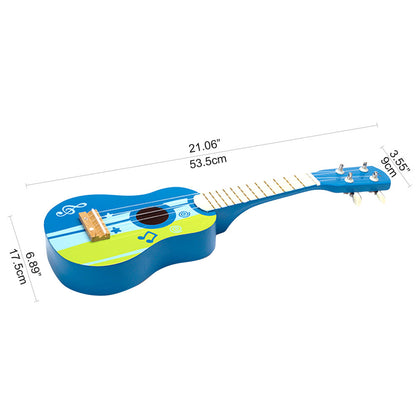 Hape Blue & Green Kid's Wooden Toy Ukulele, 21-Inch Musical Instrument