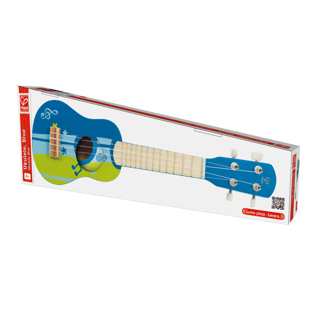 Hape Blue & Green Kid's Wooden Toy Ukulele, 21-Inch Musical Instrument