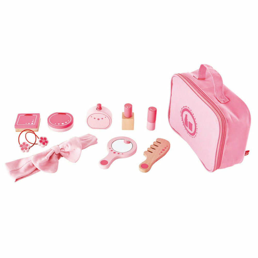 Hape 11-Piece Beauty Belongings Kit - Pink Wooden Cosmetics Set for Kids