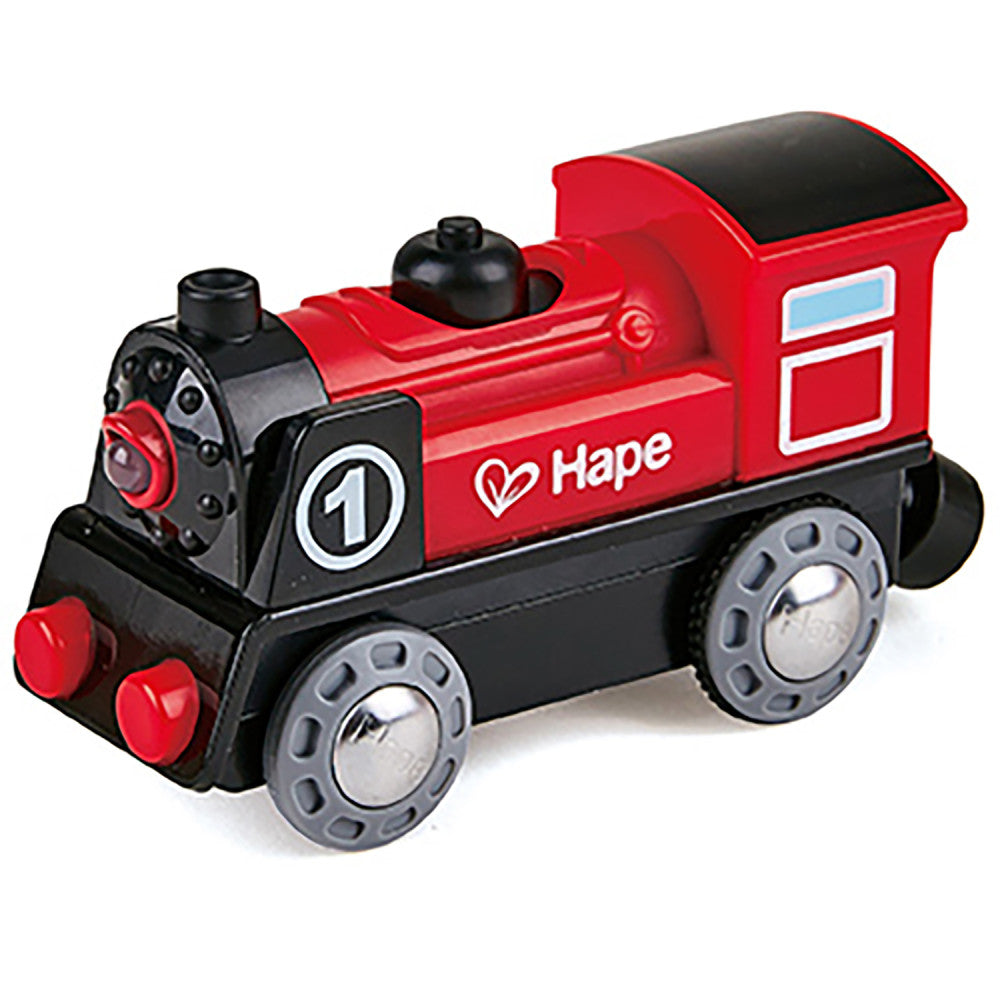 Hape: Battery Powered Engine No.1 - Red-White-Black - Wooden Light & Sound Train Toy