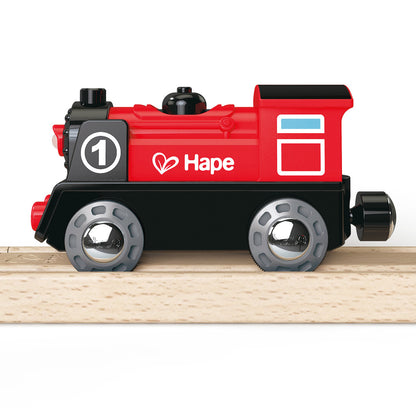 Hape: Battery Powered Engine No.1 - Red-White-Black - Wooden Light & Sound Train Toy