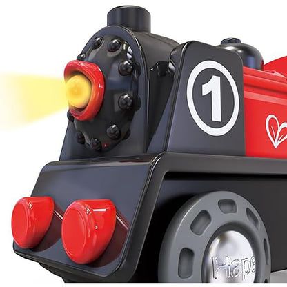 Hape: Battery Powered Engine No.1 - Red-White-Black - Wooden Light & Sound Train Toy