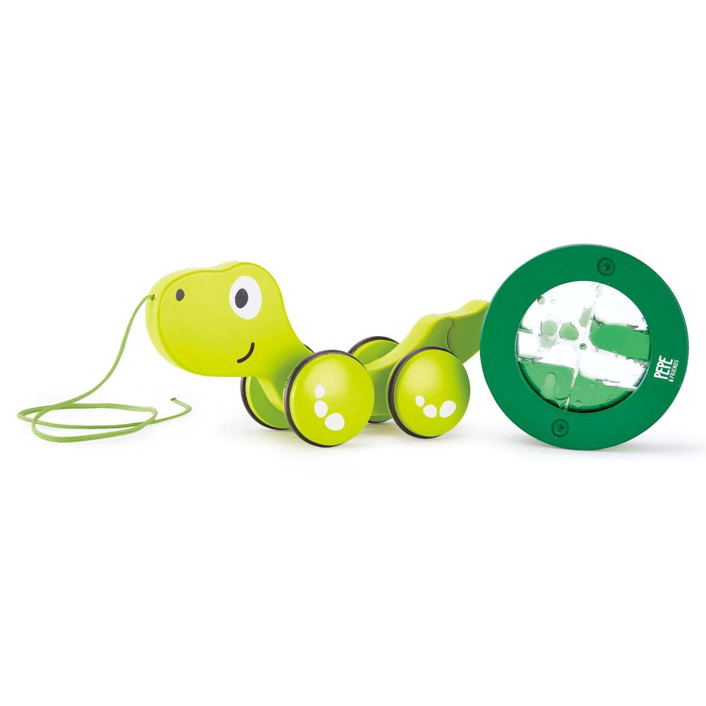 Hape: Pull Along - Tito - Wooden Green Turtle w/ Removable Water Swirling Shell