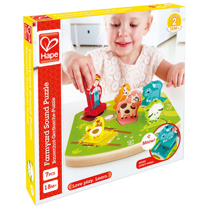 Hape: Farmyard Sound Puzzle - 7pc Wooden Sound Effect Puzzle