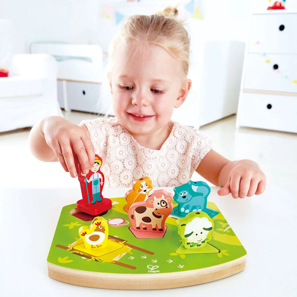 Hape: Farmyard Sound Puzzle - 7pc Wooden Sound Effect Puzzle