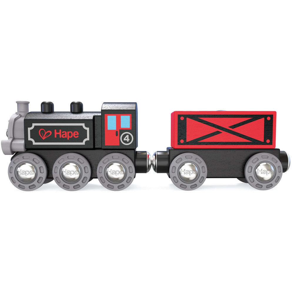 Hape: Steam-Era Freight Train - Red & Black - 3pc Wooden Locomotive Toy