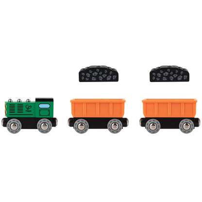 Hape: Diesel Freight Train- Green & Orange - 3pc Wooden Locomotive Toy