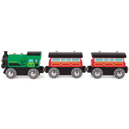 Hape: Steam-Era Passenger Train - Green & Red - 3pc Wooden Locomotive Toy