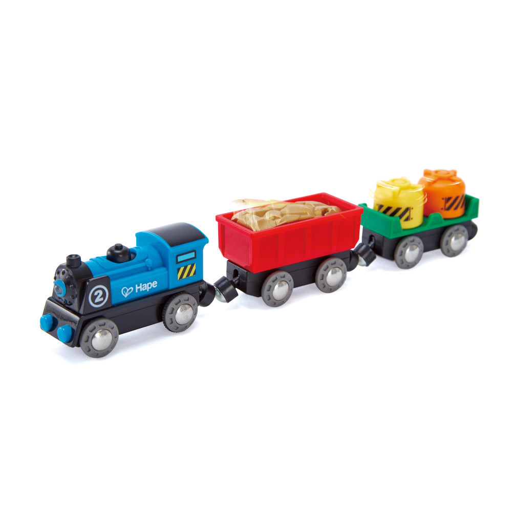 Hape - Battery-Powered Rolling-Stock Train Set - Colorful Wooden Toy for Kids 3+