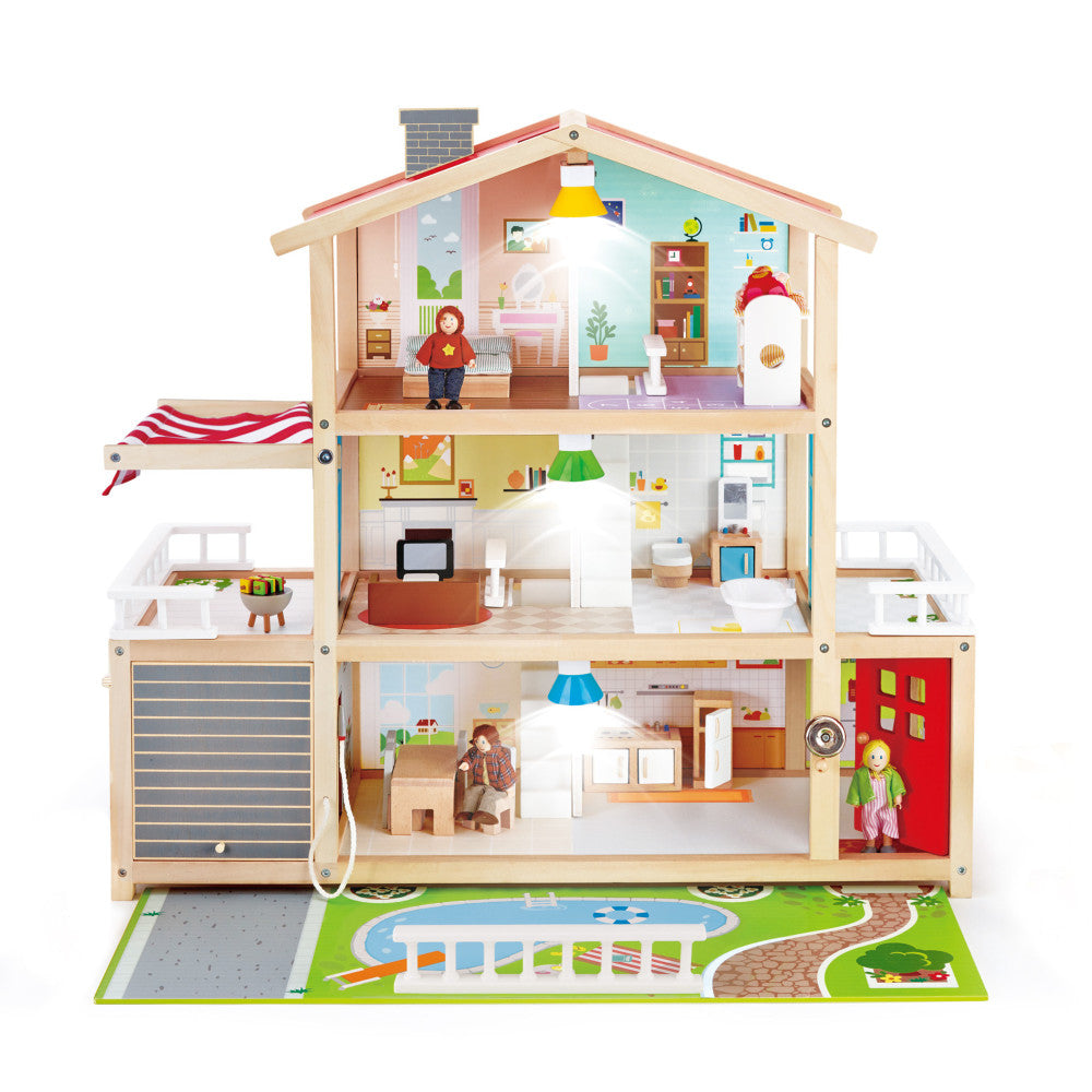 Hape Doll Family Mansion - Deluxe Wooden Dollhouse, Interactive Playset for Kids Ages 3+