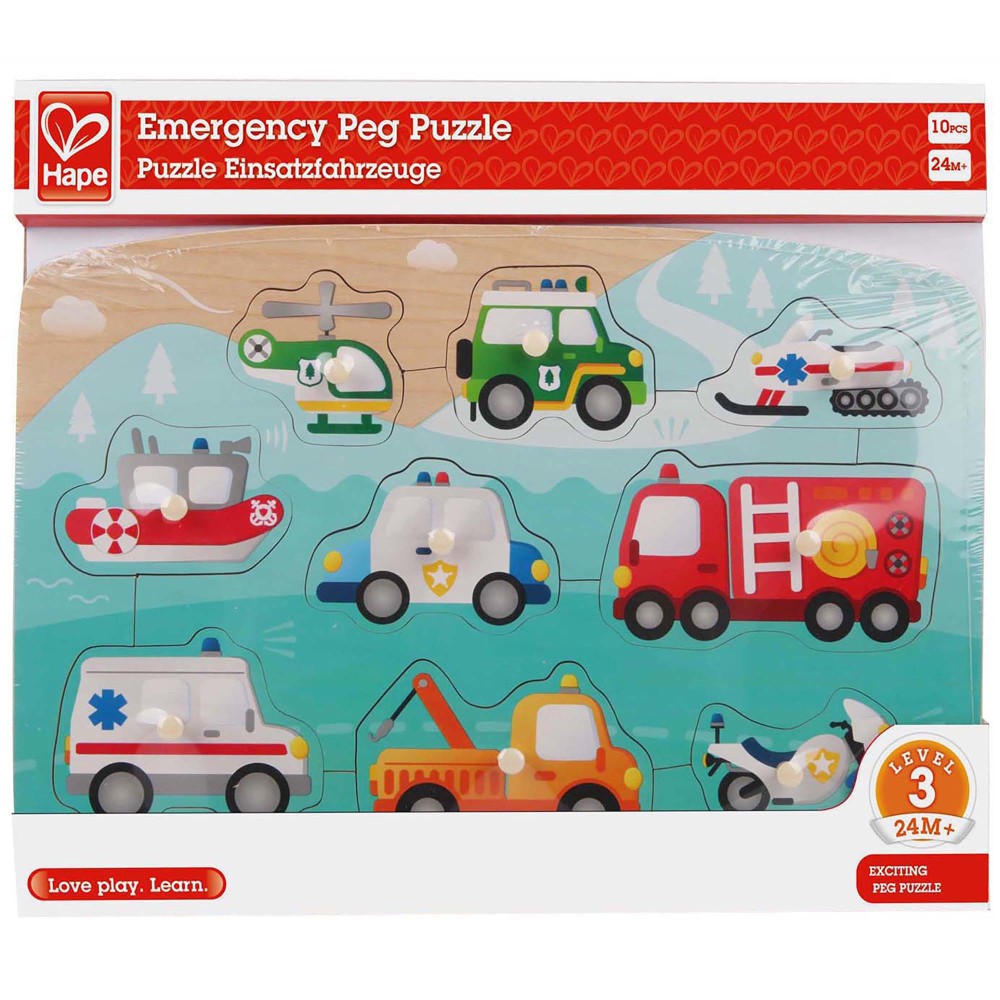 Hape: Peg Puzzle: Emergency - 10pc Wooden Puzzle