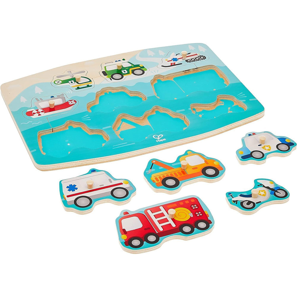 Hape: Peg Puzzle: Emergency - 10pc Wooden Puzzle