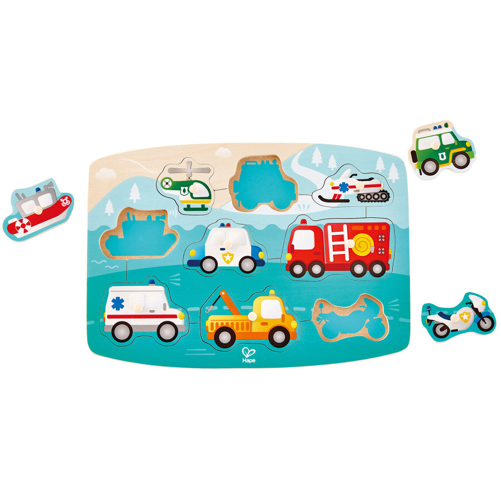 Hape: Peg Puzzle: Emergency - 10pc Wooden Puzzle