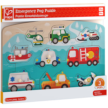 Hape: Peg Puzzle: Emergency - 10pc Wooden Puzzle