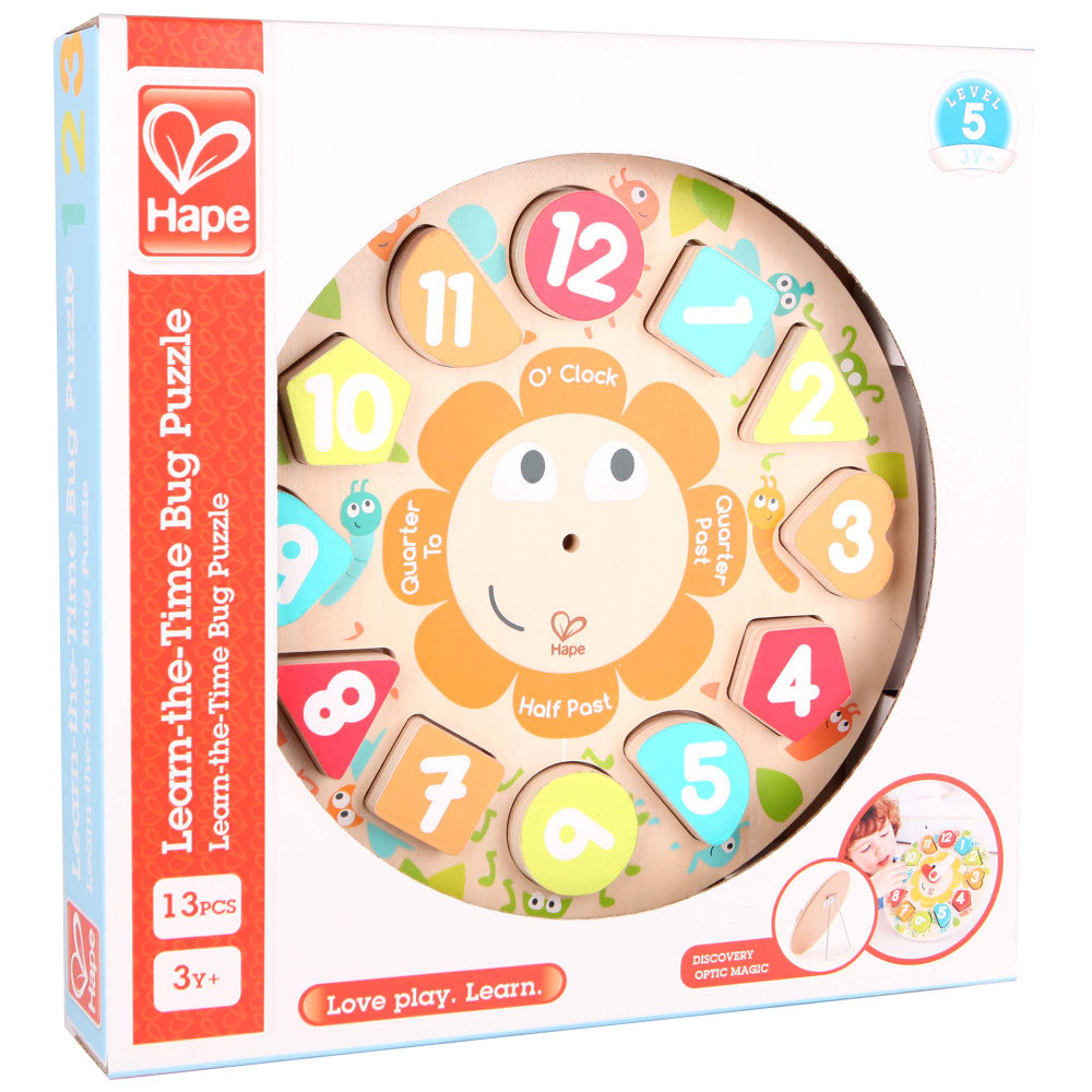 Hape: Learn The Time Bug Puzzle - 13pc Wooden Clock Puzzle