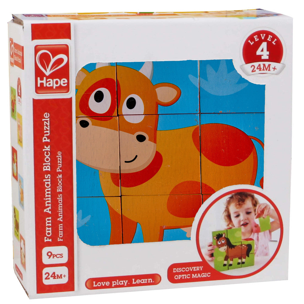 Hape: Farm Animal Block Puzzle - 9pc Wooden Stacking Blocks Puzzle