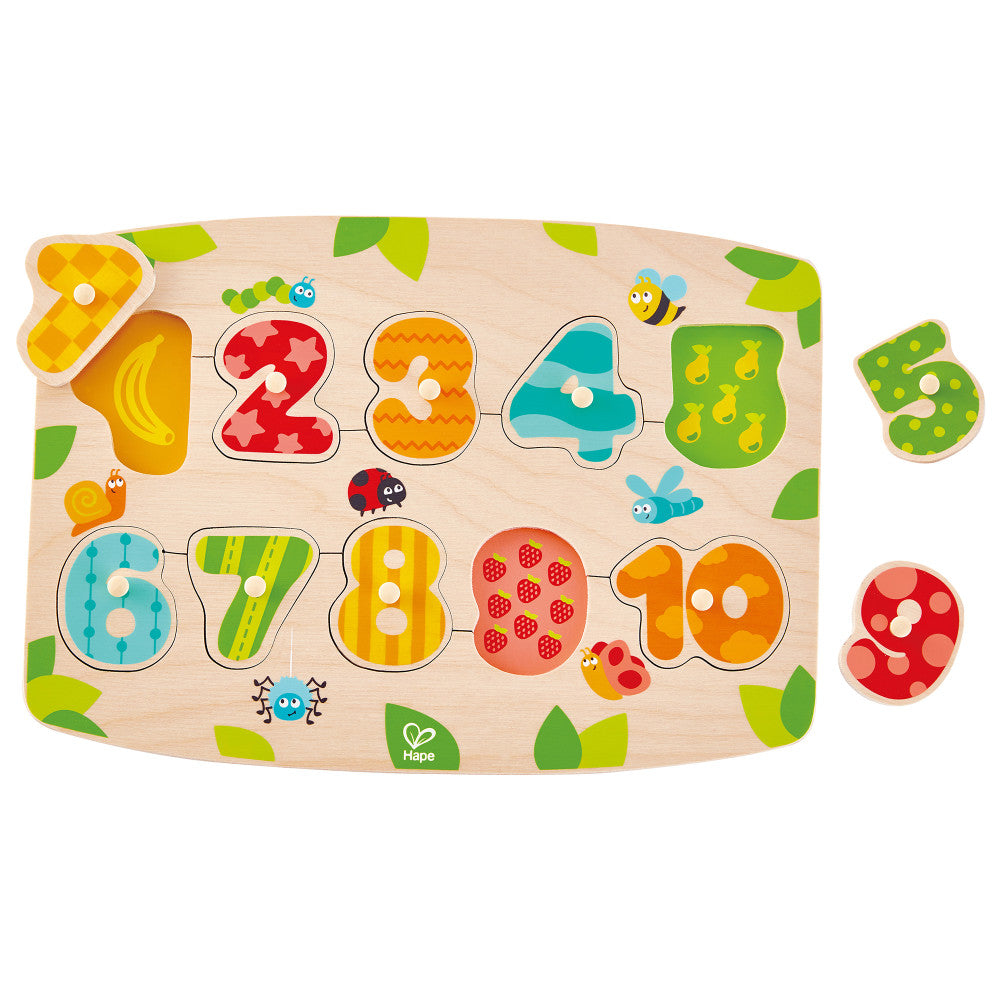 Hape: Peg Puzzle: Fruity Numbers - 11pc Wooden Puzzle