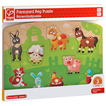 Hape: Peg Puzzle: Farmyard - 10pc Wooden Puzzle