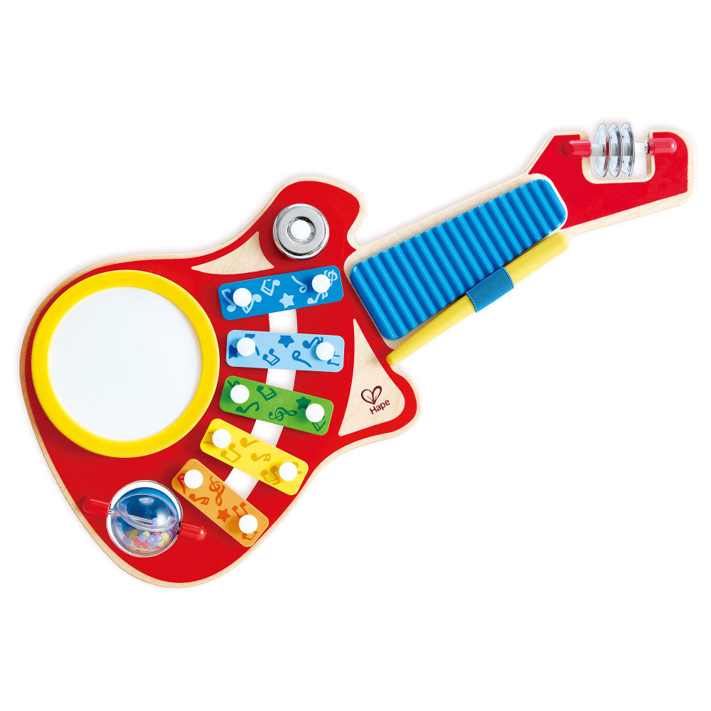 Hape: 6-In-1 Music Maker - Rainbow Colors, Wooden Guitar Shaped Musical Toy