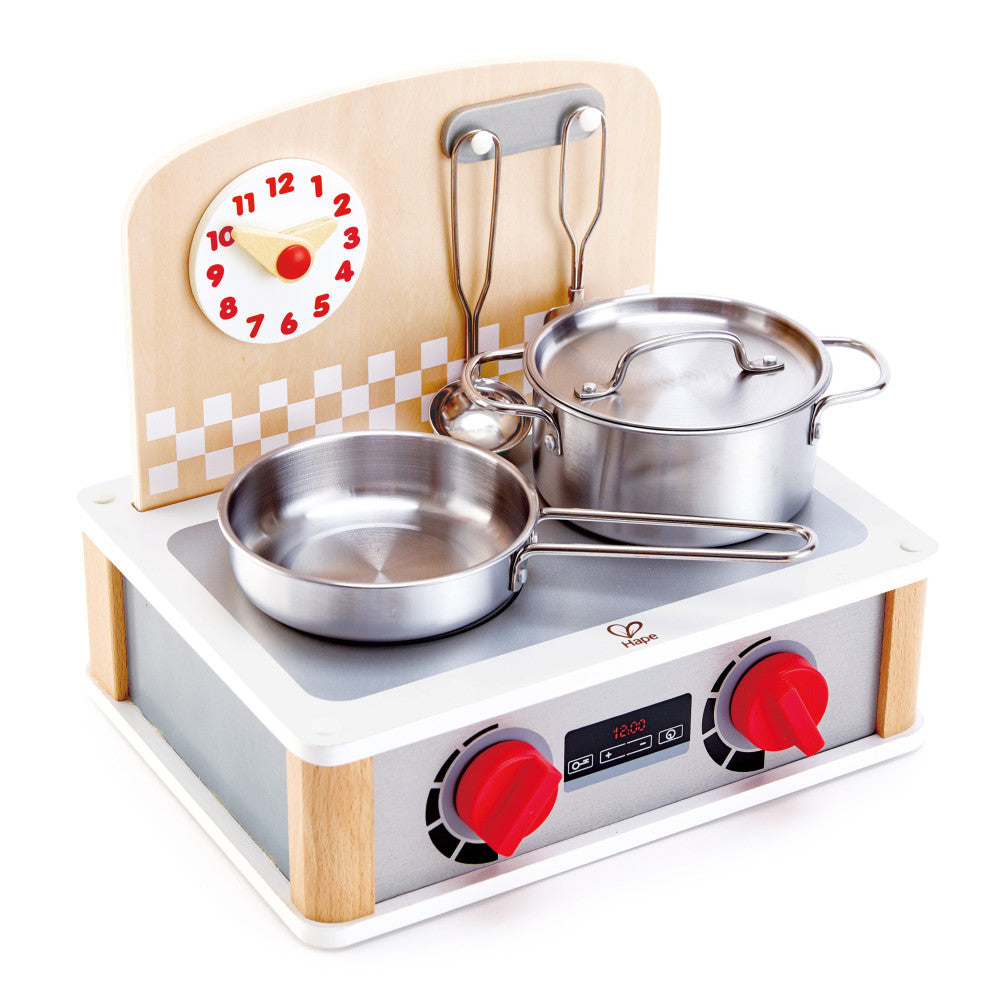 Hape 2-In-1 Wooden Kitchen & Grill Playset - 6 Piece Set for Kids