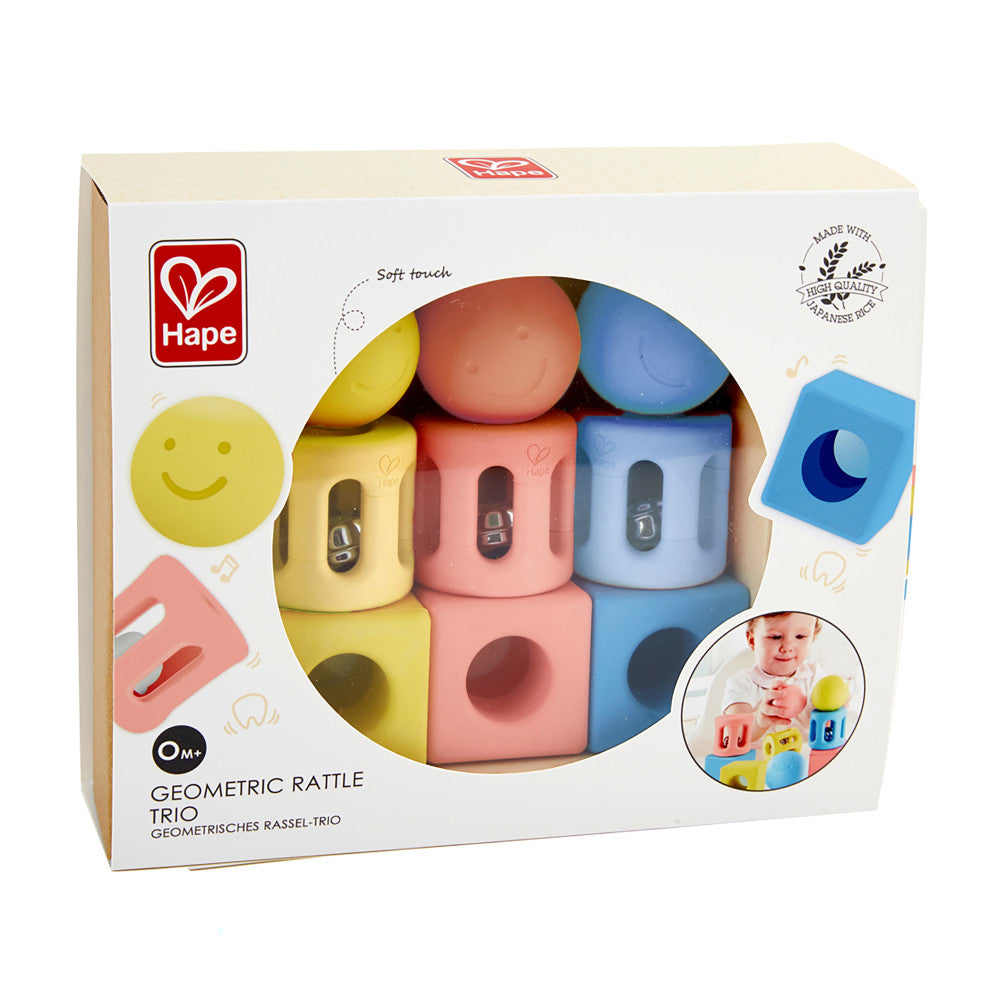 Hape Geometric Rattle Trio - 9 Piece Soft Touch Shape Set