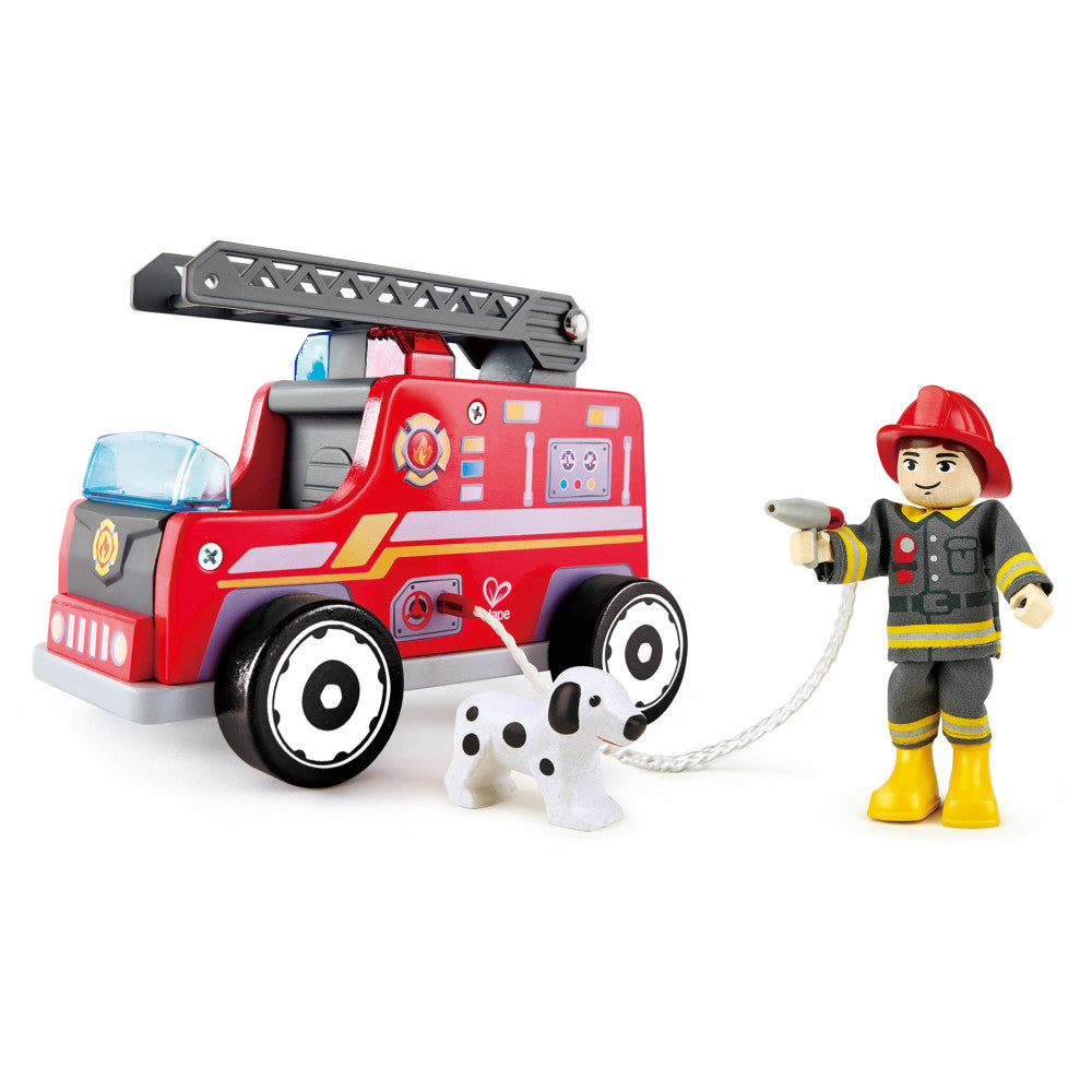 Hape Wooden Fire Truck Playset with Action Figures - Red