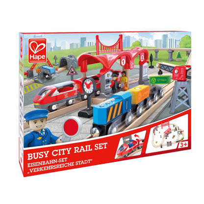 Hape Busy City Rail 51-Piece Wooden Train Set for Kids Age 3+