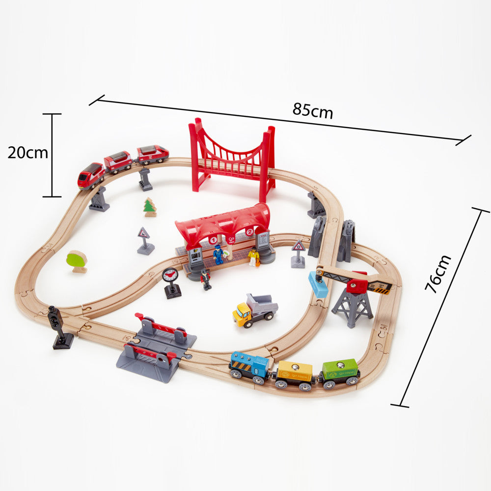 Hape Busy City Rail 51-Piece Wooden Train Set for Kids Age 3+