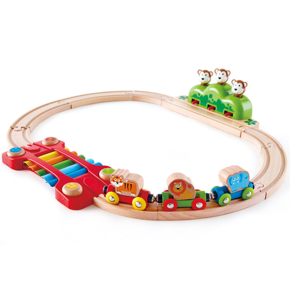 Hape: Music & Monkeys Railway - 19 pc Wooden Train Set