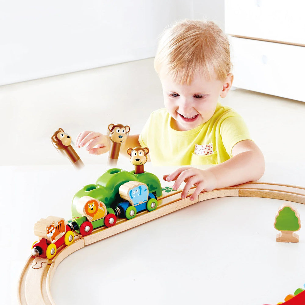 Hape: Music & Monkeys Railway - 19 pc Wooden Train Set