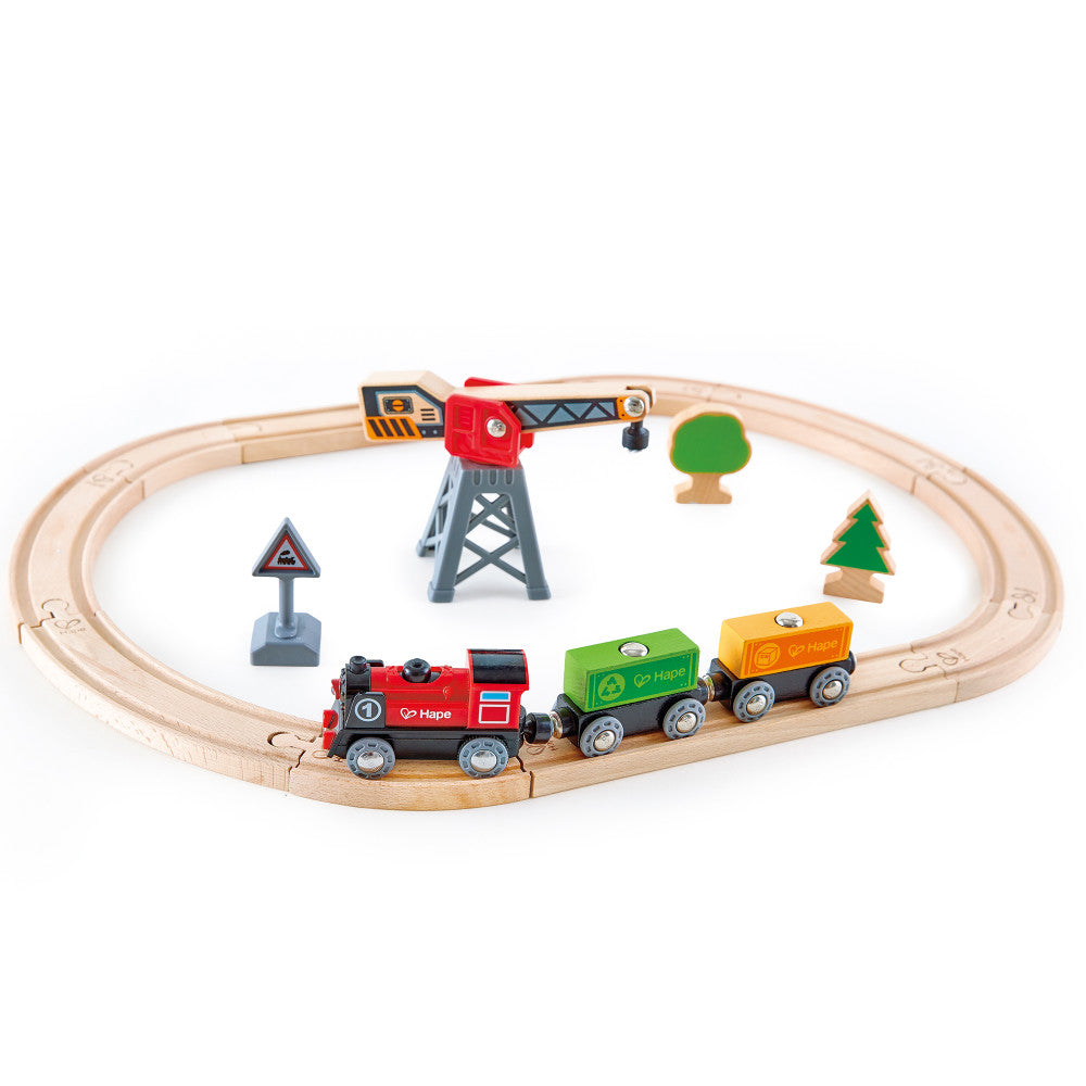 Hape: Cargo Delivery Loop - Battery Powered Engine, Oval Track Railway Set