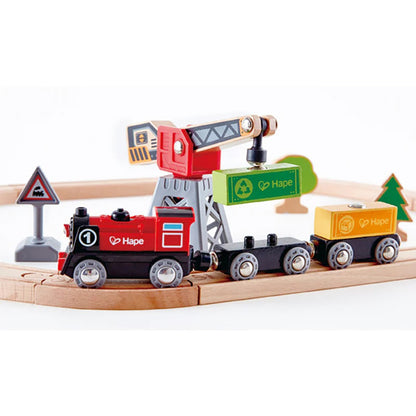 Hape: Cargo Delivery Loop - Battery Powered Engine, Oval Track Railway Set