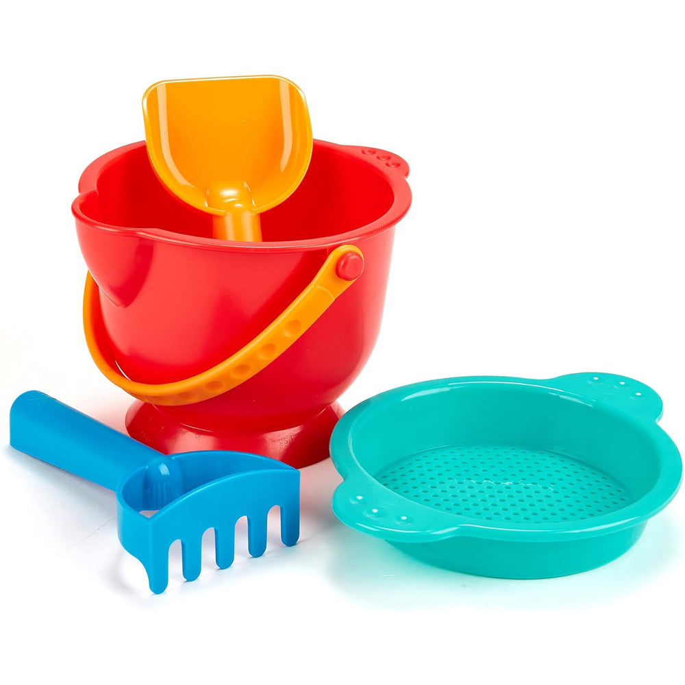 Hape: Beach Basics - 4pc Playset Includes Bucket Sifter, Rake & Shovel Toys