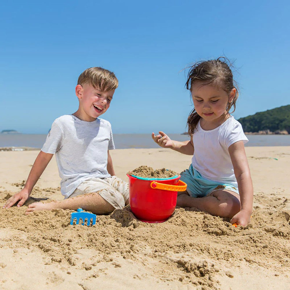 Hape: Beach Basics - 4pc Playset Includes Bucket Sifter, Rake & Shovel Toys