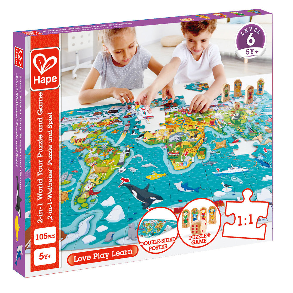 Hape: 2-In-1 World Tour Puzzle & Game - 105pc