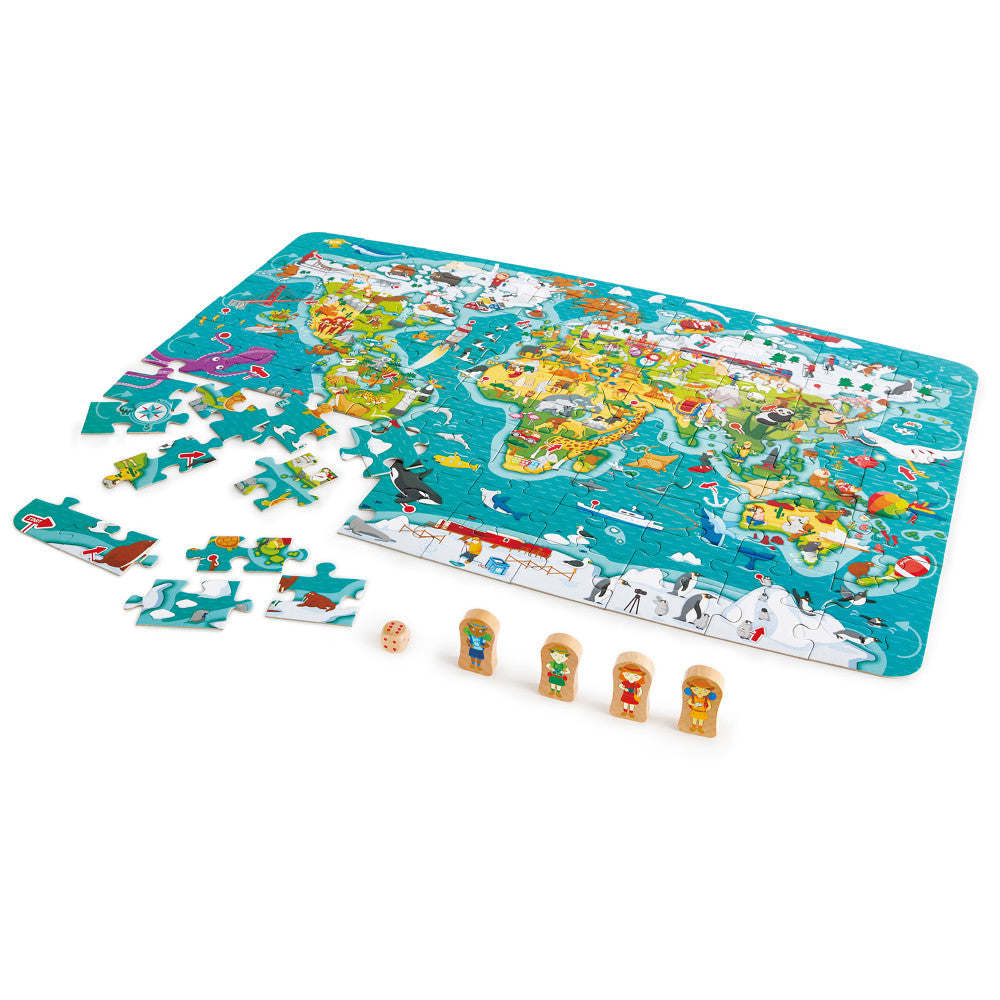 Hape: 2-In-1 World Tour Puzzle & Game - 105pc